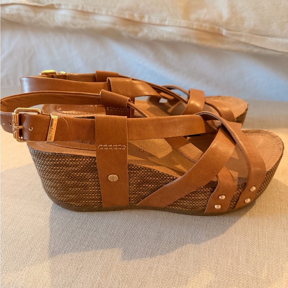 bussola Tan Leather Strappy Wedge Sandals